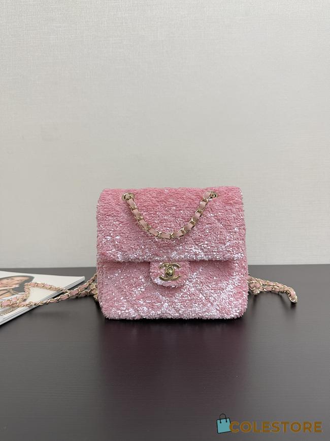 Colestore Chanel Backpack Quilted Sequins & Gold-Tone Metal Pink 19x19x5.5cm - 1