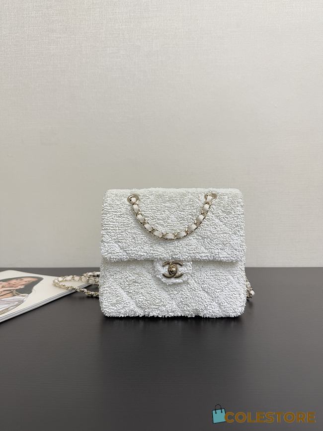 Colestore Chanel Backpack Quilted Sequins & Gold-Tone Metal White 19x19x5.5cm - 1