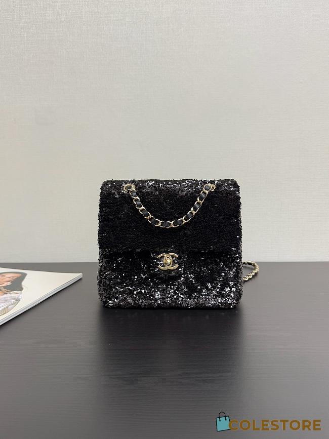 Colestore Chanel Backpack Quilted Sequins & Gold-Tone Metal Black 19x19x5.5cm - 1