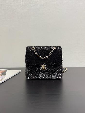 Colestore Chanel Backpack Quilted Sequins & Gold-Tone Metal Black 19x19x5.5cm