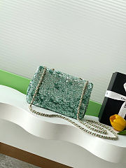 Colestore Chanel Flap bag Sequin & Gold Plated Metal Green 21x14x8cm - 3