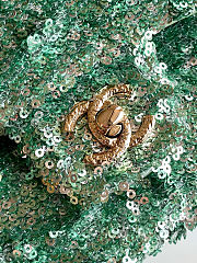 Colestore Chanel Flap bag Sequin & Gold Plated Metal Green 21x14x8cm - 2