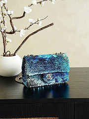 Colestore Chanel Flap bag Sequin & Gold Tone Plated Metal Blue Green Shaded 21x14x8cm - 6