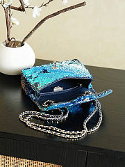 Colestore Chanel Flap bag Sequin & Gold Tone Plated Metal Blue Green Shaded 21x14x8cm - 4