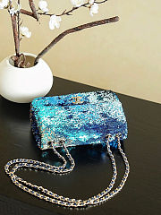 Colestore Chanel Flap bag Sequin & Gold Tone Plated Metal Blue Green Shaded 21x14x8cm - 2