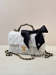 Colestore Chanel Mini Flap Bag with Handle Weed, Silk & Gold Metallic Black & White  13 x 20 x 6cm - 1