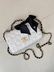 Colestore Chanel Mini Flap Bag with Handle Weed, Silk & Gold Metallic Black & White  13 x 20 x 6cm - 5