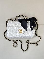 Colestore Chanel Mini Flap Bag with Handle Weed, Silk & Gold Metallic Black & White  13 x 20 x 6cm - 3