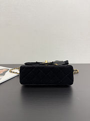Colestore Chanel Mini Flap Bag with Handle Velvet, Silk & Gold Metallic Black  13 x 20 x 6cm - 5