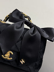 Colestore Chanel Mini Flap Bag with Handle Velvet, Silk & Gold Metallic Black  13 x 20 x 6cm - 2