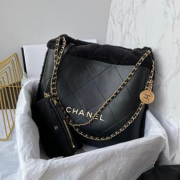 	 Colestore Chanel 22 Bag Black Suede and Black Shearling 39x42x8cm