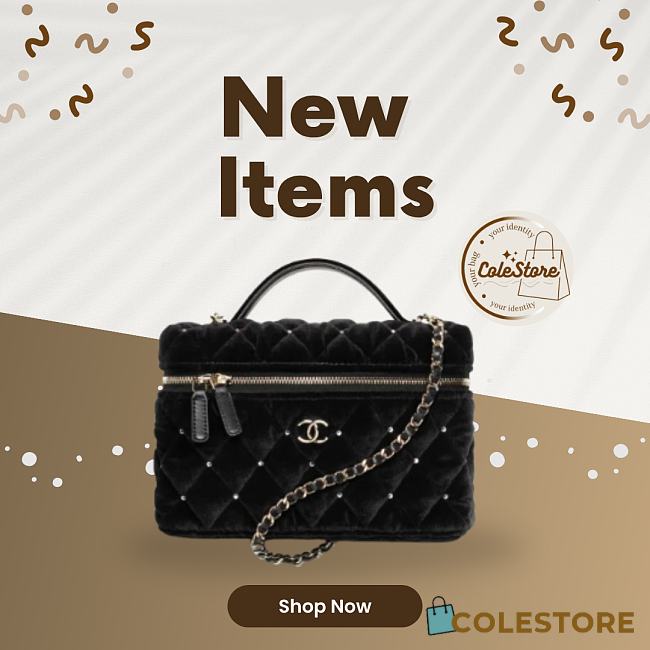 Colestore Chanel Vanity bag with Strap Velvet, Stones & Gold Plated Metal Black  17 x 19.5 x 5cm - 1