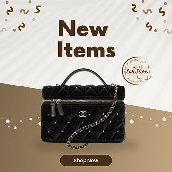 Colestore Chanel Vanity bag with Strap Velvet, Stones & Gold Plated Metal Black  17 x 19.5 x 5cm