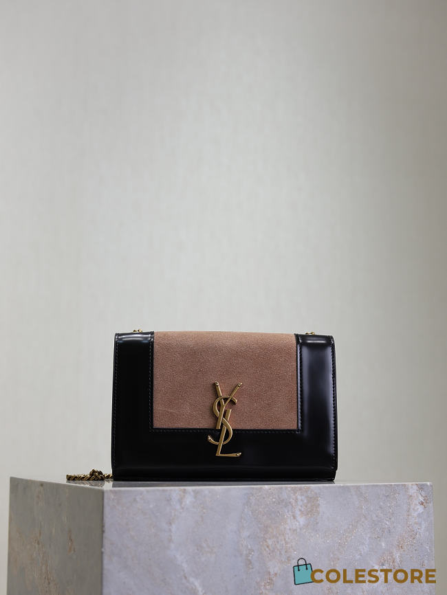 Colestore YSL Saint Laurent Small Kate Suede Shoulder Bag In Brown And Black 20x13.5x6cm - 1