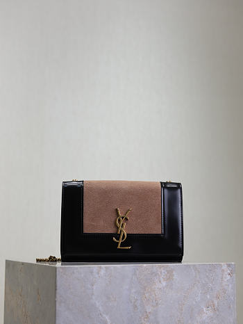 Colestore YSL Saint Laurent Small Kate Suede Shoulder Bag In Brown And Black 20x13.5x6cm