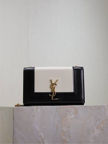 Colestore YSL Saint Laurent Small Kate Suede Shoulder Bag In White And Black 20x13.5x6cm