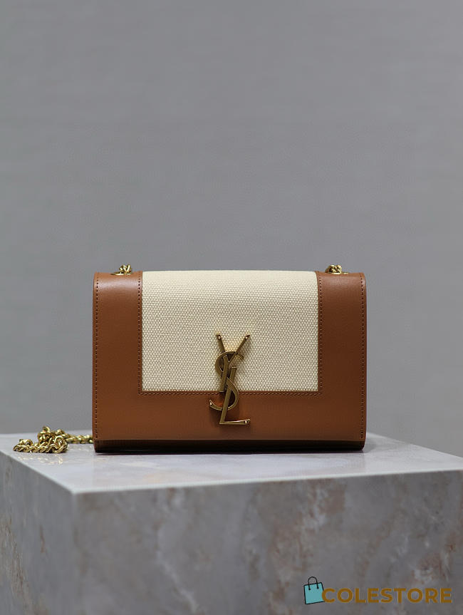 Colestore YSL Saint Laurent Small Kate Canvas Shoulder Bag In Brown And White 20x13.5x6cm - 1