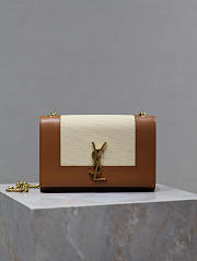Colestore YSL Saint Laurent Small Kate Canvas Shoulder Bag In Brown And White 20x13.5x6cm - 1