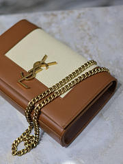 Colestore YSL Saint Laurent Small Kate Canvas Shoulder Bag In Brown And White 20x13.5x6cm - 2