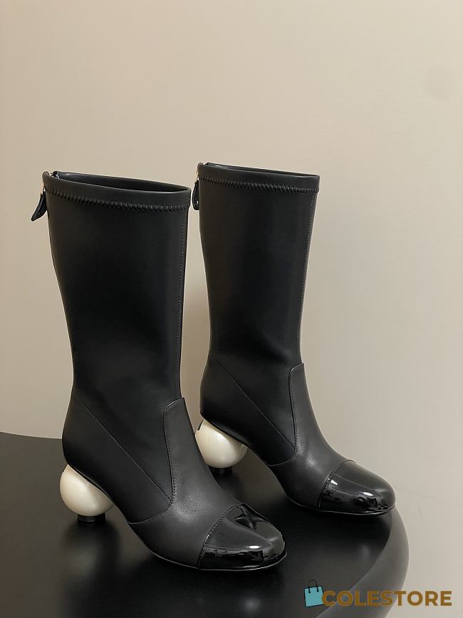 Colestore Chanel Mid-calf Boots Lambskin & Glossy Calfskin Black - 1