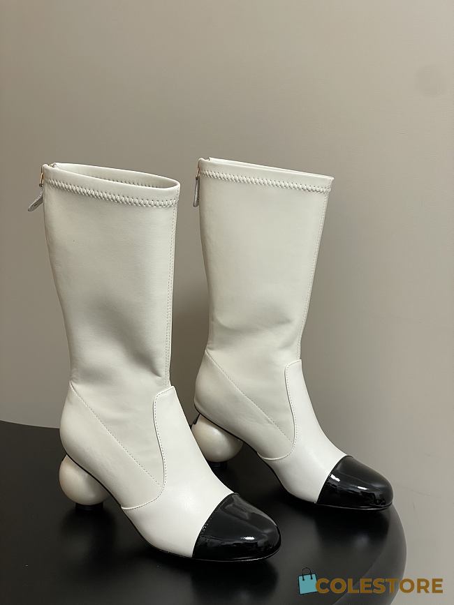 Colestore Chanel Mid-calf Boots Lambskin & Glossy Calfskin White - 1