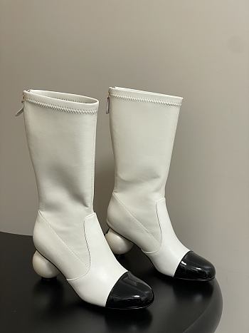 Colestore Chanel Mid-calf Boots Lambskin & Glossy Calfskin White