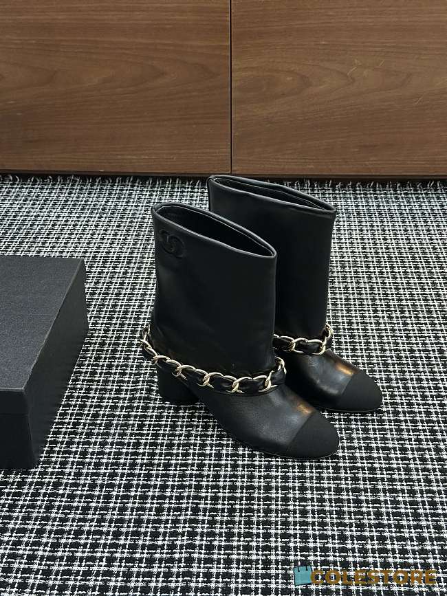Colestore Chanel Low-Cut Boots Lambskin & Grosgrain Black - 1