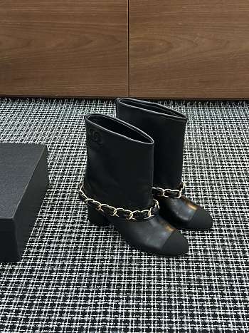 Colestore Chanel Low-Cut Boots Lambskin & Grosgrain Black