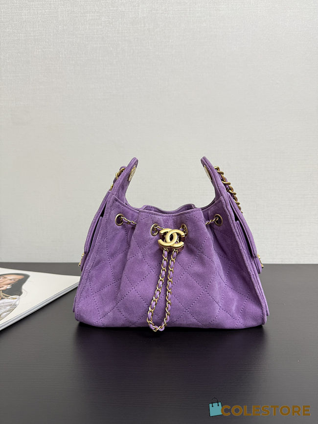 Colestore Chanel 25 Mini Handbag, Suede calfskin & Gold metal Purple  20 x 22 x 12.5cm - 1