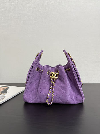 Colestore Chanel 25 Mini Handbag, Suede calfskin & Gold metal Purple  20 x 22 x 12.5cm