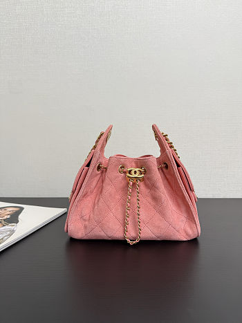 Colestore Chanel 25 Mini Handbag, Suede calfskin & Gold metal Pink 20 x 22 x 12.5cm