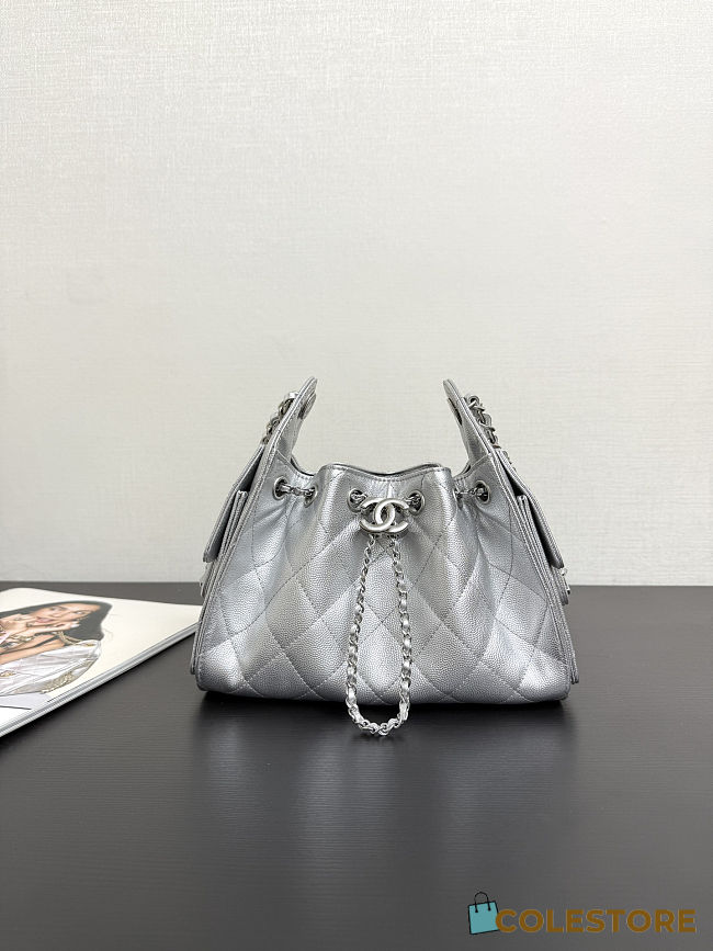 Colestore Chanel 25 Mini Handbag, Metallic Grained Calfskin & Silver-Tone Metal Silvery  20 x 22 x 12.5cm - 1