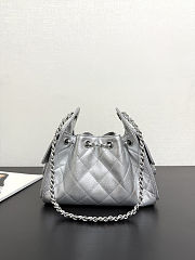 Colestore Chanel 25 Mini Handbag, Metallic Grained Calfskin & Silver-Tone Metal Silvery  20 x 22 x 12.5cm - 3