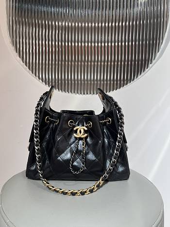 Colestore Chanel 25 Mini Handbag Crinkled Effect Glossy calfskin, Gold metallic & Ruthenium plated metallic Black 20x22x12.5cm