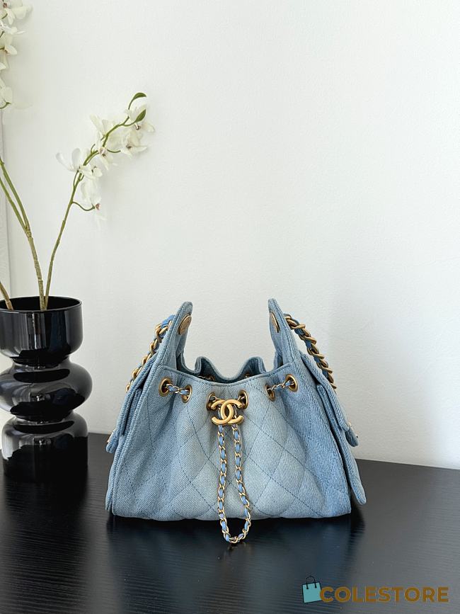 Colestore Chanel 25 Mini Handbag Washed Denim & Gold-Tone Metal Blue 20x22x12.5cm - 1