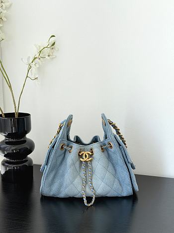 Colestore Chanel 25 Mini Handbag Washed Denim & Gold-Tone Metal Blue 20x22x12.5cm