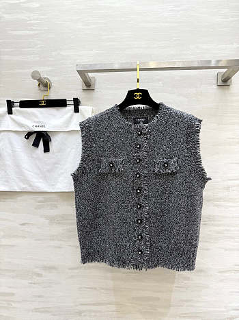Colestore Chanel Tweed-style Knit Vest Dark Grey