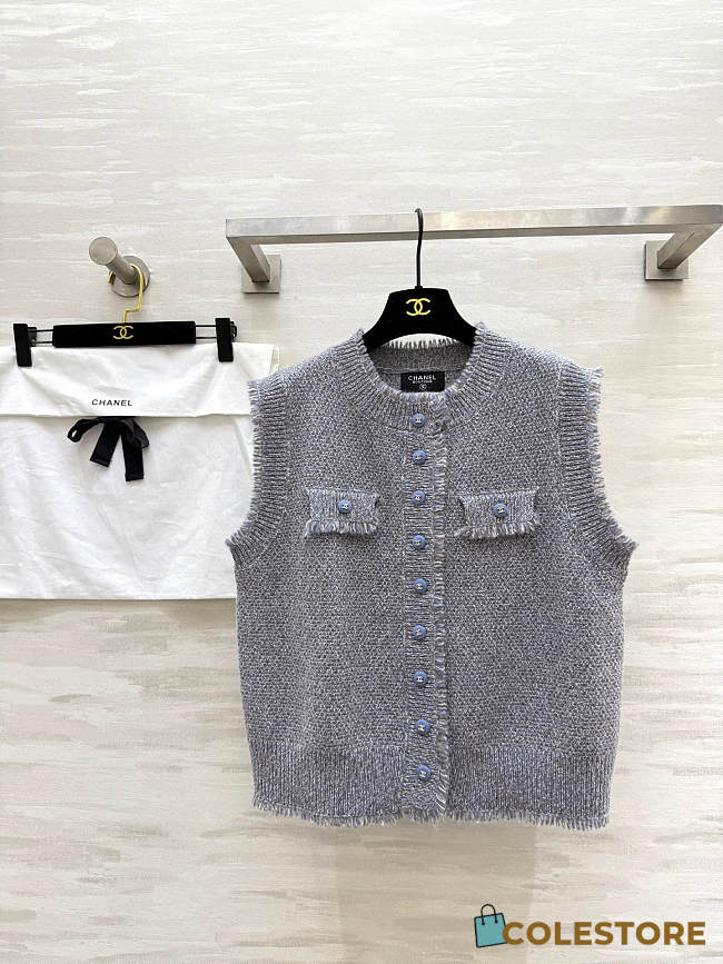 Colestore Chanel Tweed-style Knit Vest Light Grey - 1