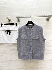 Colestore Chanel Tweed-style Knit Vest Light Grey - 1