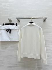 Colestore Chanel Knit Cardigan White Featuring a Bow Tie Collar and Crystal Embellishments - 3