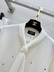 Colestore Chanel Knit Cardigan White Featuring a Bow Tie Collar and Crystal Embellishments - 4