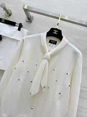 Colestore Chanel Knit Cardigan White Featuring a Bow Tie Collar and Crystal Embellishments - 2