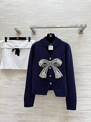 Colestore Chanel Knit Cardigan Navy Blue Featuring a Beaded Bow Accent - 1