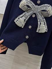 Colestore Chanel Knit Cardigan Navy Blue Featuring a Beaded Bow Accent - 5