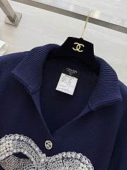 Colestore Chanel Knit Cardigan Navy Blue Featuring a Beaded Bow Accent - 3