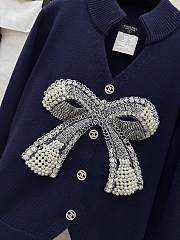 Colestore Chanel Knit Cardigan Navy Blue Featuring a Beaded Bow Accent - 2