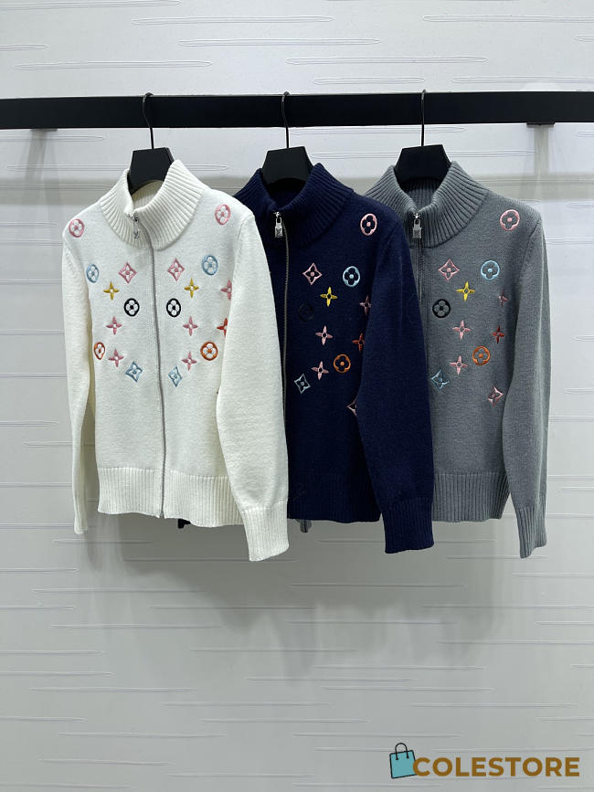 Colestore Louis Vuitton Knitted Sweater Jacket with Embroidered Monogram Pattern - 1