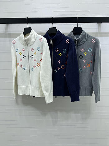 Colestore Louis Vuitton Knitted Sweater Jacket with Embroidered Monogram Pattern