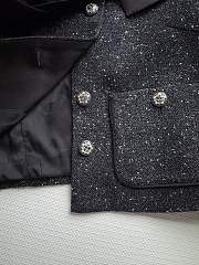 Colestore Chanel Gray-black Tweed Coat with a Hood, Featuring Bow and Jeweled Button Details - 6