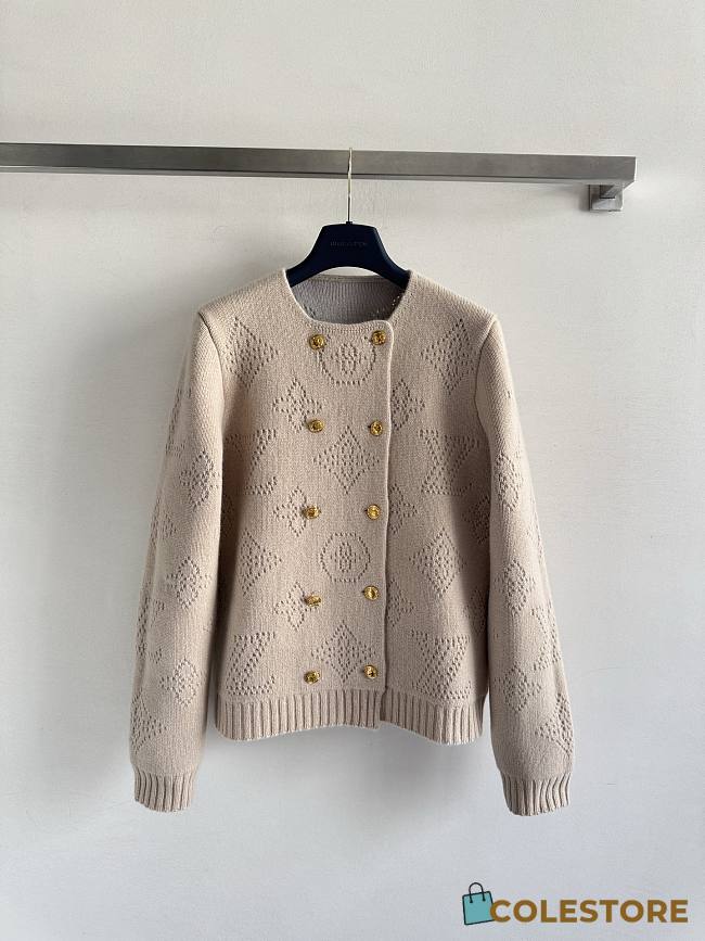 Colestore Louis Vuitton Double-Breasted Mahina Knit Cardigan Beige - 1